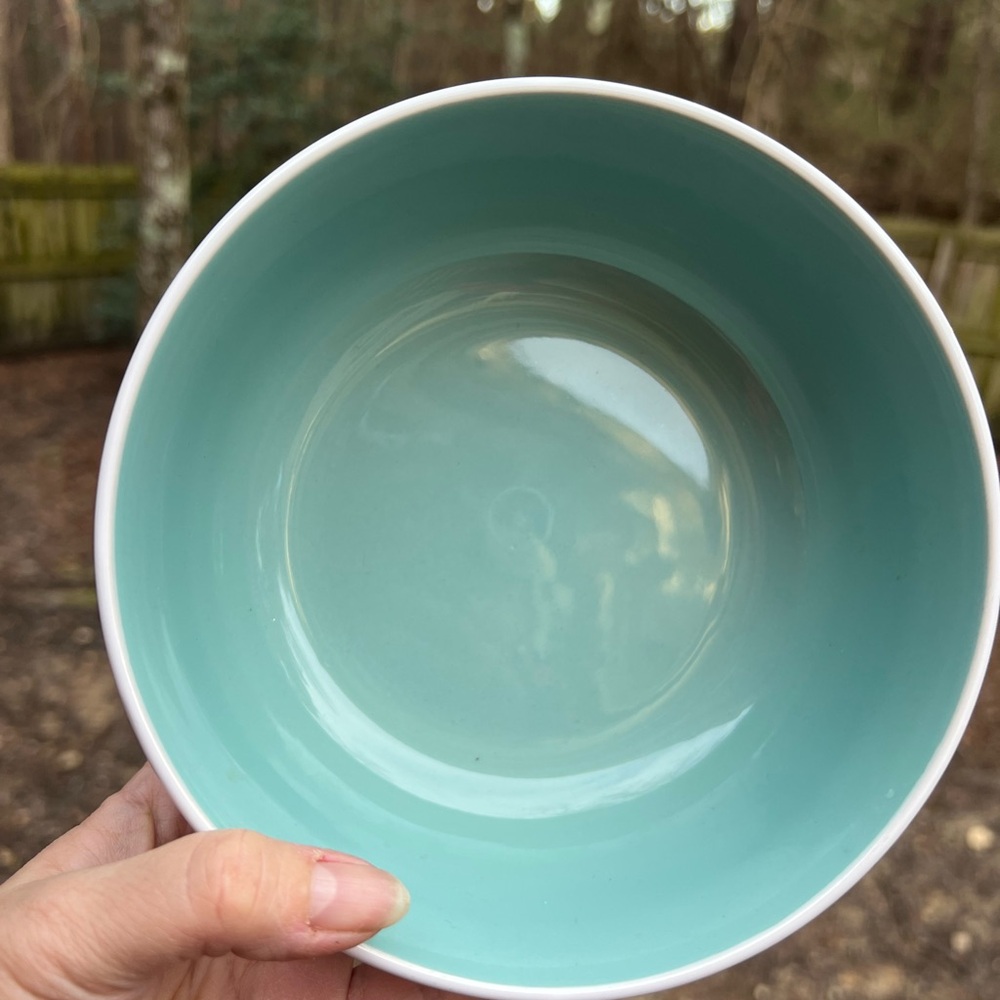 Gallery Tabletop Color Block Turquoise White Ribbed Bowl - Picture 5 of 6